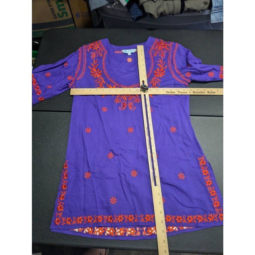 Escapada Purple Tunic Top Red/Orange Floral Embroidery Women’s Size Small - Picture 5 of 5